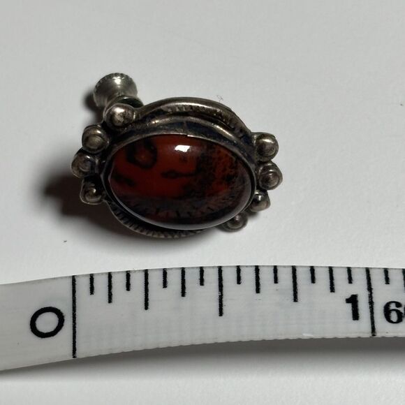 Vintage Silver Screw Back Earring Set of 3 Sterling, 935, Mahogany Obsidian - Picture 9 of 10